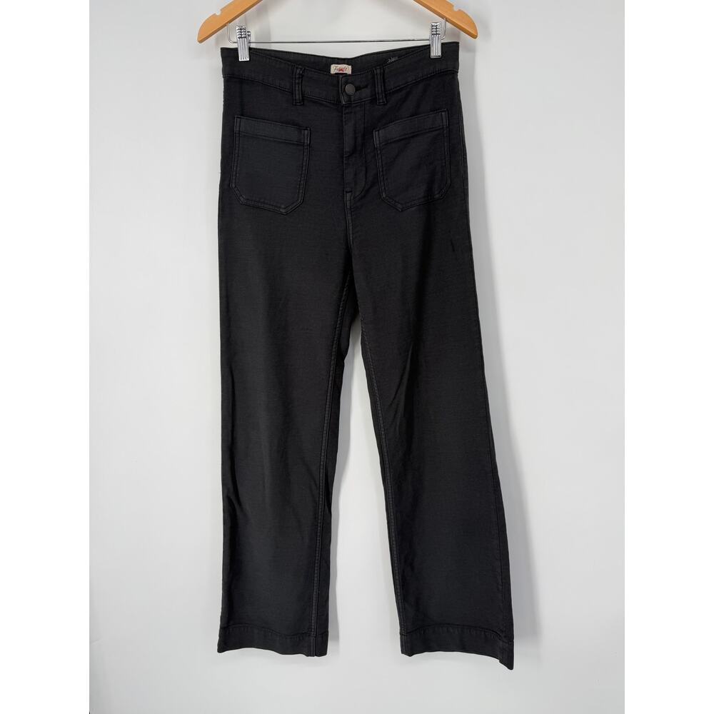Faherty Stretch Terry Patch Pocket Pants High Rise Wide Leg Washed Black - Picture 4 of 13